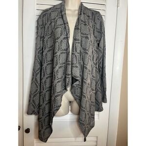 Bobeau Women's Cardigan Gray Floral Pattern Draped Open Front Size L NWT